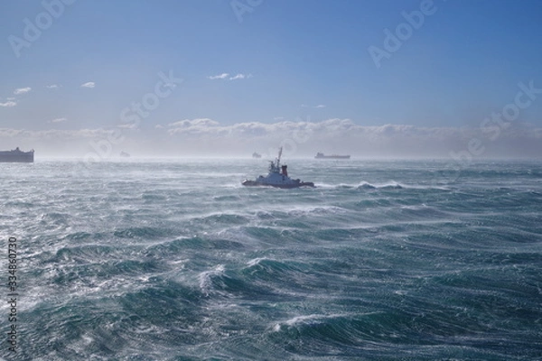 Fototapeta Tug during bad weather at sea / storm