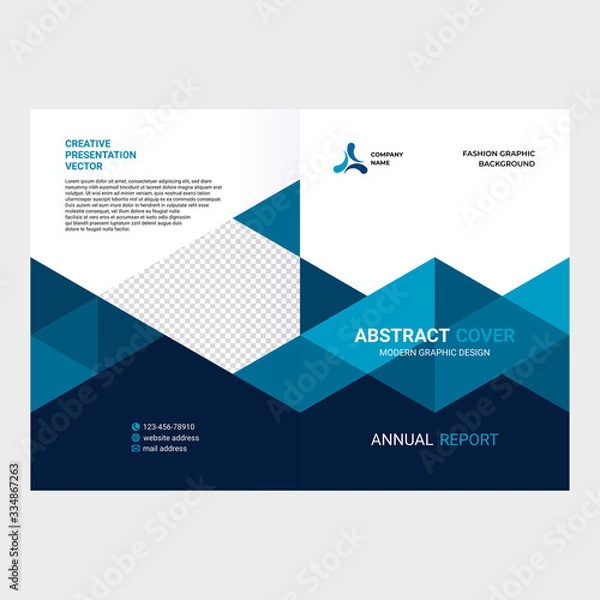 Fototapeta Creative presentation, cover design, catalog page layout, booklet, flyer, geometric blue background, vector