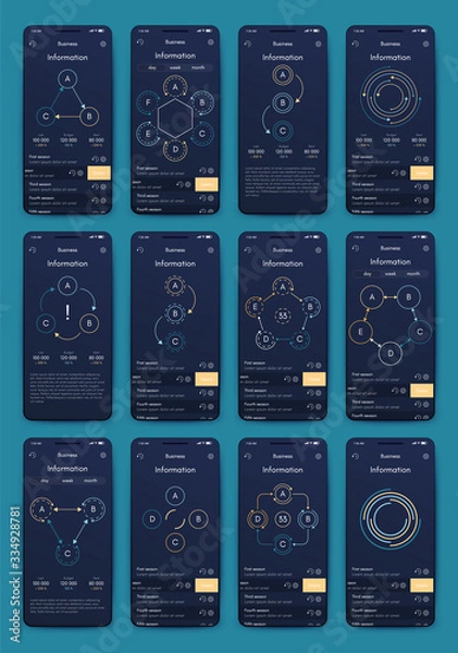 Obraz Modern infographic vector elements for business brochures. Use in website, corporate brochure, advertising and marketing. Pie charts, line graphs, bar graphs and timelines.