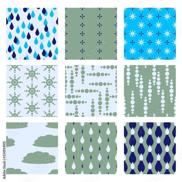 Fototapeta Rainy days vector patterns collection in blue and grey colors. Seamless pattern tiles in neutral harmony color and geometric layout. 