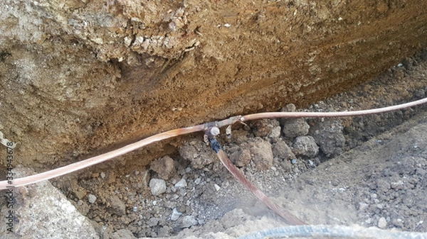 Obraz Connect copper grounding lightning protection system .With the melting at construction site