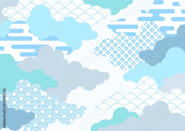 Obraz 和柄を用いた雲の背景イラスト　エ霞　青海波　鹿の子絞り