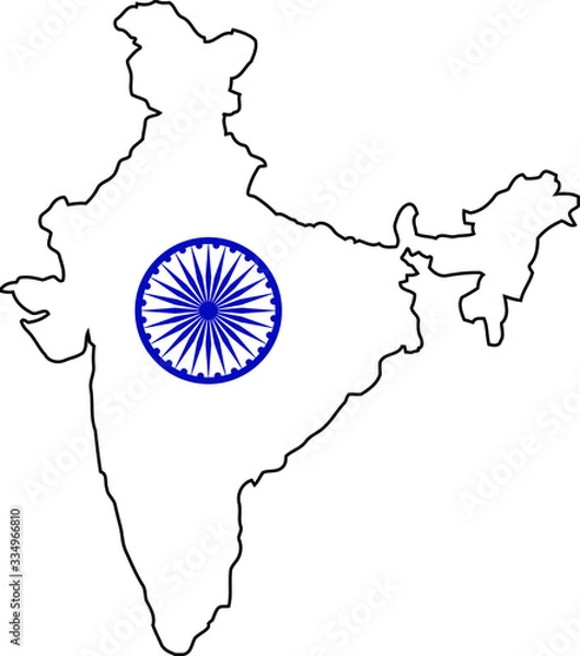 Fototapeta illustration vector icon of Indian map with Ashoka Chakra