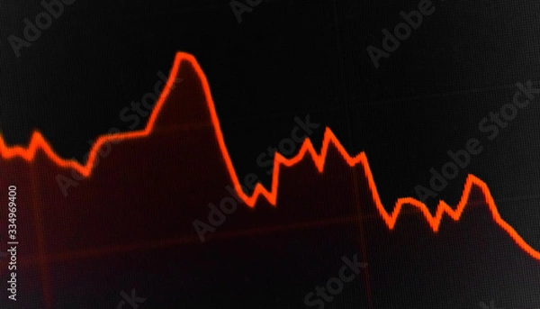 Fototapeta economic  crisis impact concept graph chart diagram on screen down global business finance. Selective focus.