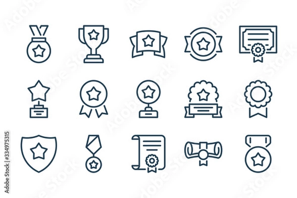 Fototapeta Award and Prize line icons. Trophy and Achivement vector icon set.