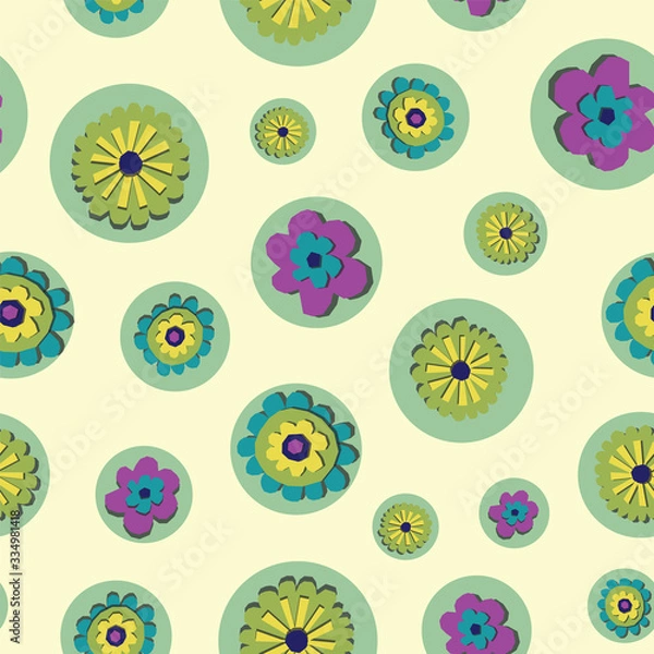 Fototapeta Vector paper cut style flowers seamless pattern