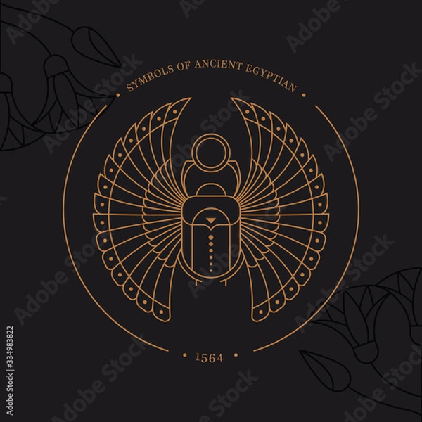 Fototapeta Circular illustration of the Egyptian scarab beetle, personifying the god Khepri