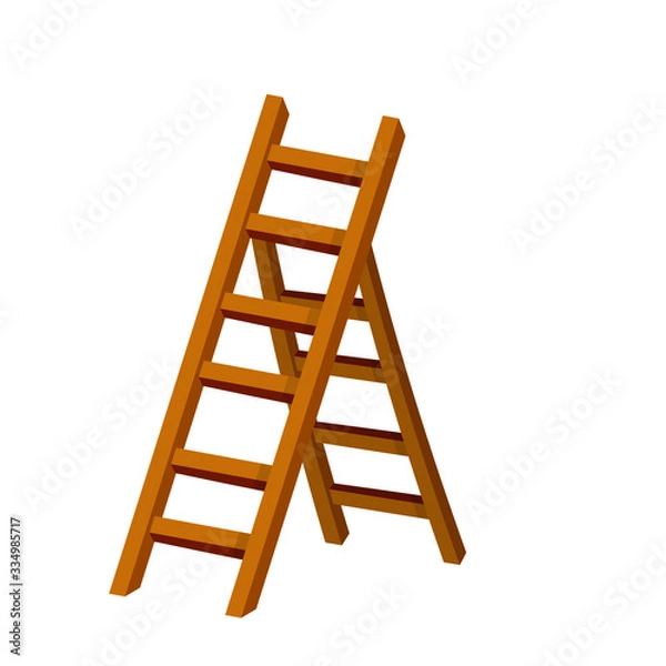 Fototapeta Stairs. Object for climbing to the top in isometric view. Cartoon flat illustration. Brown wooden stepladder