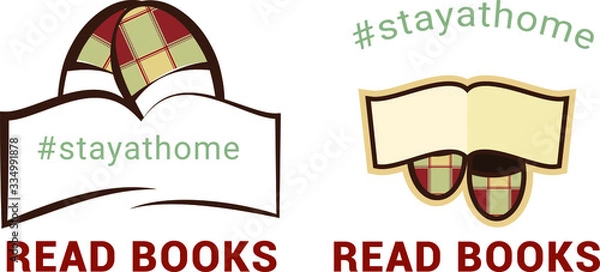 Obraz Vector image of home slippers and books with the words stay at home and read books, for social networks, banners, posters, postcards