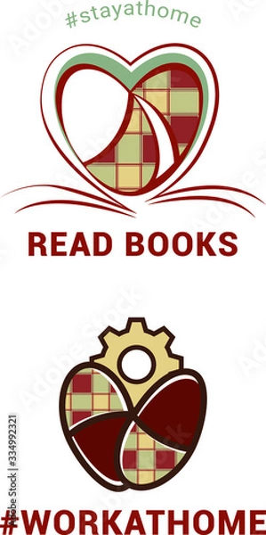 Obraz Vector image of home slippers and gears with the words work at home, stay at home and read books, for social networks, banners, posters, postcards