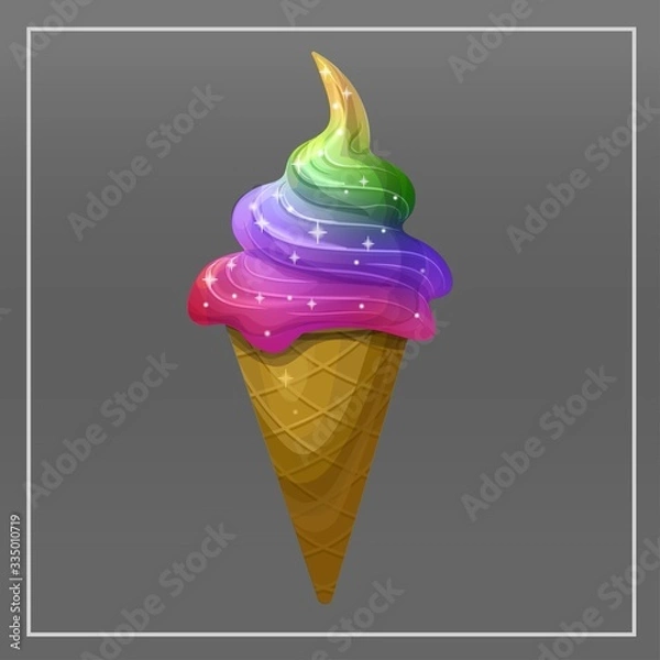Fototapeta Cute vector multicolored ice cream in waffle cone