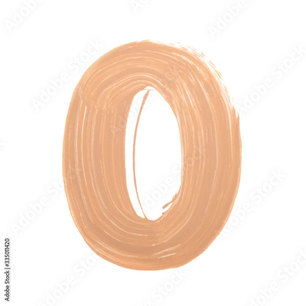 Obraz Letter O made with face skin concealer nude color.  Brush stroke make up base creamy texture isolated on white background.