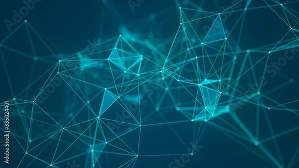 Fototapeta Abstract technology background. Network connection structure on blue background. 3D rendering.