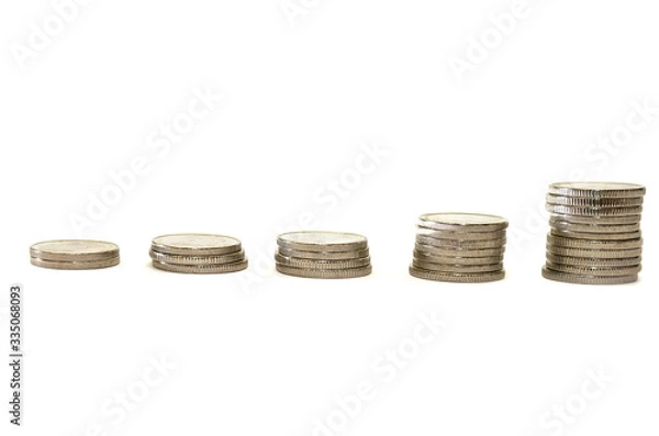 Fototapeta stacks of Ukrainian coins in order of growth. White background. The concept of revenue growth. Business success. The growth of economics.