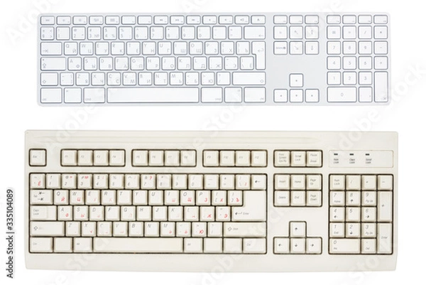 Fototapeta New and old keyboard isolated on whire background