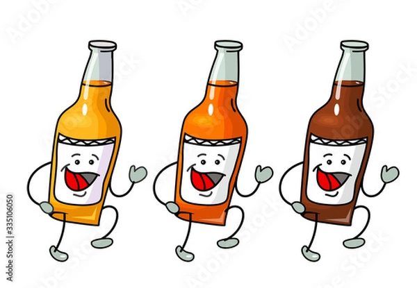 Fototapeta Bottle with different types beer - lager, ale, stout. Vector flat cartoon icon