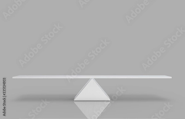 Obraz 3d rendering. Empty blank silver aluminium triangle balance scale with clipping path on gray background.