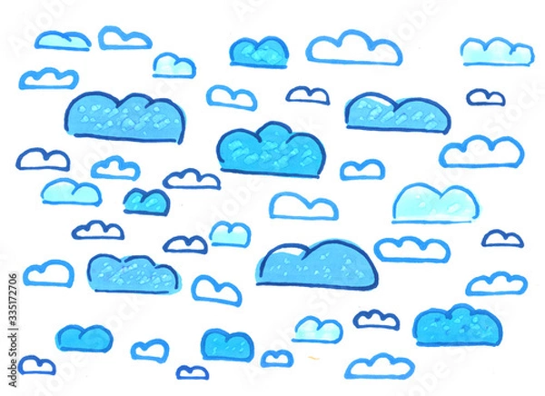 Obraz blue clouds with markers, freehand abstract background with live materials