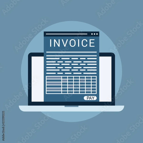 Fototapeta Online digital invoice laptop or notebook with bills, flat design