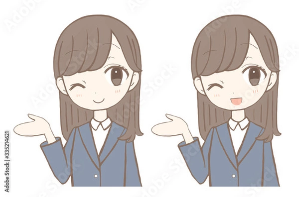 Fototapeta スーツ　女性　ビジネス　こちらです　どうぞ　イラスト　セット
