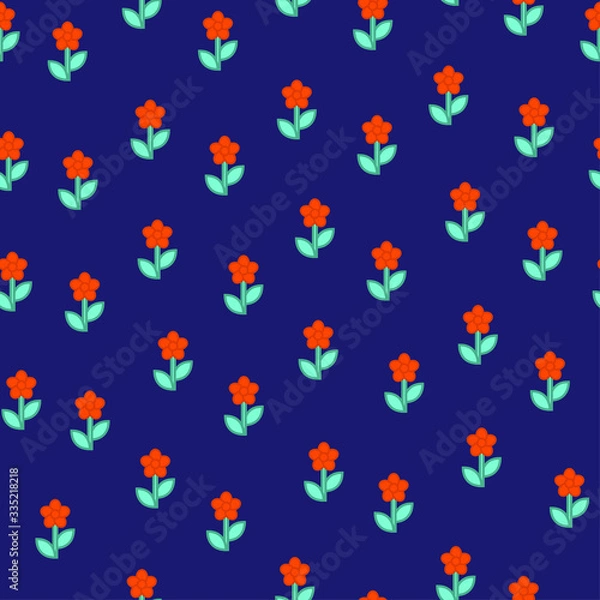 Fototapeta Seamless ditsy spring pattern with cute flowers tulips Vector