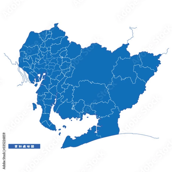 Obraz 愛知県地図 シンプル青 市区町村