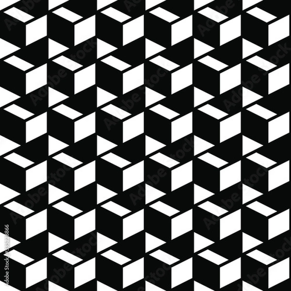 Fototapeta Seamless geometric abstract black and white cube vector pattern. Gift wrapping paper, interior, cloth, fabric or web design.