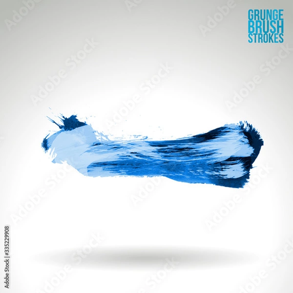 Fototapeta Blue brush stroke and texture. Grunge vector abstract hand - painted element. Underline and border design.
