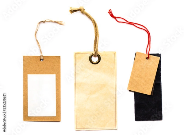 Fototapeta Blank price sale tag tied with string. address label