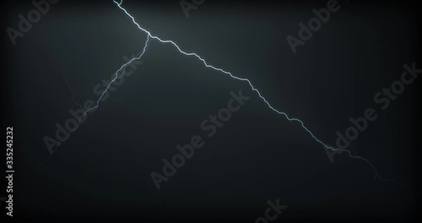 Fototapeta Lightning strikes on a black background with realistic reflections
