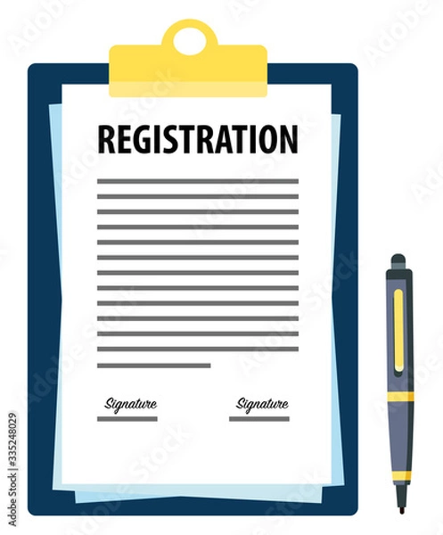 Obraz Signed registration document with pen