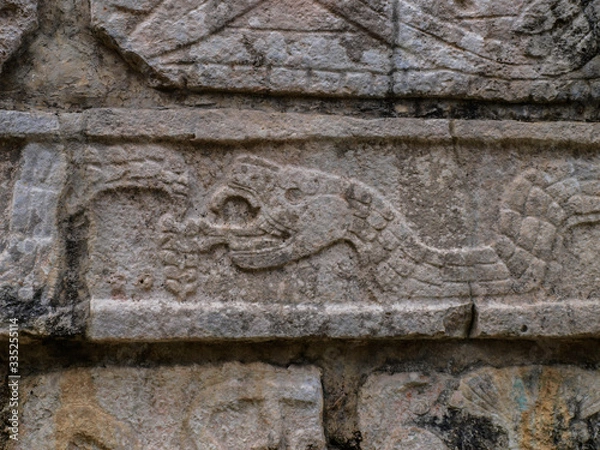 Fototapeta Close-up of mayan symbol of a snake at the ruins of Chichén-Itzá, Yucatan, Mexico, withouth people