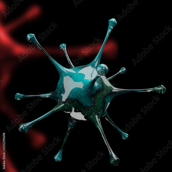 Fototapeta Coronavirus disease COVID-19 outbreak. Microscopic view of a infectious virus. SARS-CoV-2 virus cell. 3D Rendering,3D Illustration 