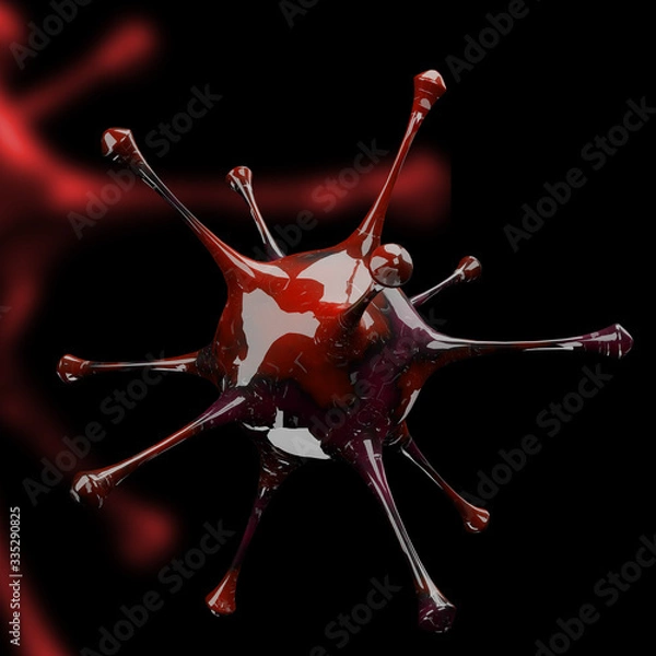 Fototapeta Coronavirus disease COVID-19 outbreak. Microscopic view of a infectious virus. SARS-CoV-2 virus cell. 3D Rendering,3D Illustration 