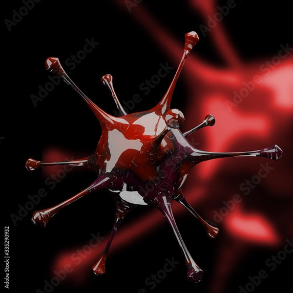 Fototapeta Coronavirus disease COVID-19 outbreak. Microscopic view of a infectious virus. SARS-CoV-2 virus cell. 3D Rendering,3D Illustration 