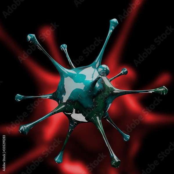 Fototapeta Coronavirus disease COVID-19 outbreak. Microscopic view of a infectious virus. SARS-CoV-2 virus cell. 3D Rendering,3D Illustration 