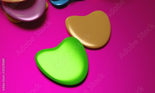 Fototapeta Beautiful background with hearts, Happy Valentine's Day! 3d illustration, 3d rendering.
