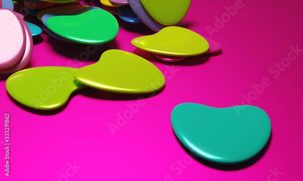 Fototapeta Beautiful background with hearts, Happy Valentine's Day! 3d illustration, 3d rendering.