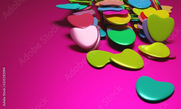 Fototapeta Beautiful background with hearts, Happy Valentine's Day! 3d illustration, 3d rendering.