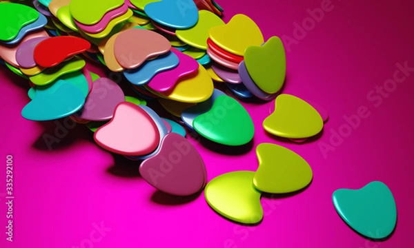 Fototapeta Beautiful background with hearts, Happy Valentine's Day! 3d illustration, 3d rendering.