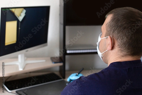 Obraz work from home, wearing a protective mask and gloves