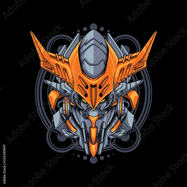 Fototapeta Vector illustration, Mecha head with sacred geometry pattern