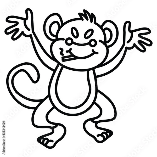 Fototapeta Monkey Smoking Cigar Concept, circus and amusement park things on white bakcground, Chimp with Cigarette Vector Icon design