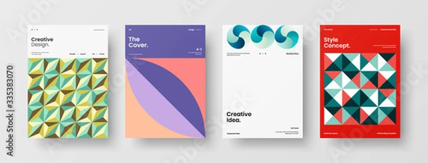 Fototapeta Company identity brochure template collection. Business presentation vector A4 vertical orientation front page mock up set. Corporate report cover abstract geometric illustration design layout bundle.