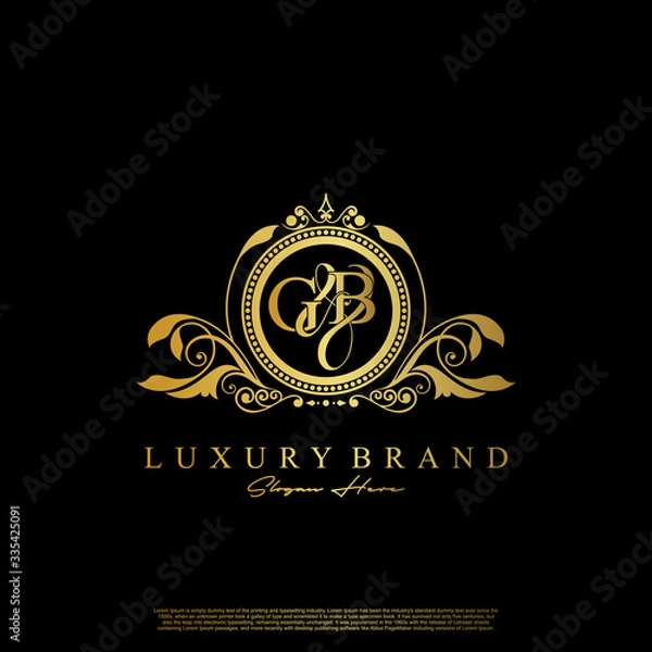 Fototapeta G & B / GB logo initial vector mark. Initial letter G and B GB logo luxury vector mark, gold color elegant classical symmetric curves decor.