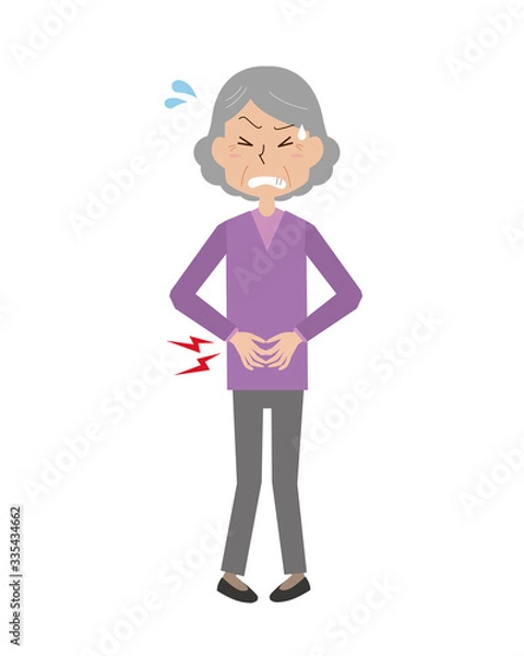 Fototapeta 腹痛　女性　お婆さん　痛い　病気　食あたり　食中毒　胃痛　全身