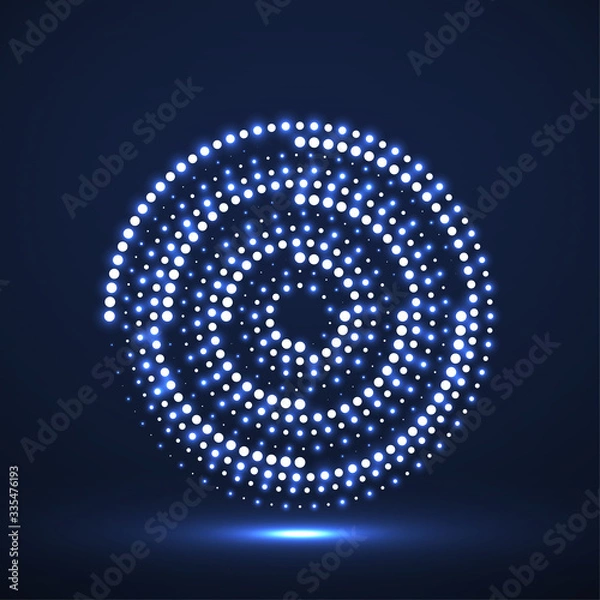 Fototapeta Abstract neon dotted circles. Glowing dots halftone circle. Vector logo