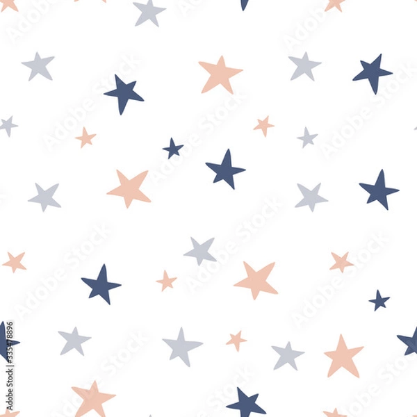 Fototapeta Colourful stars hand drawn seamless pattern. Cute childish drawing. Baby wrapping paper, textile, vector illustration .