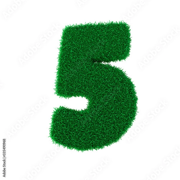 Fototapeta 3D illustration. Three-dimensional letters and numbers made of green grass, isolated on a white background, are intended for creating postcards, posters, and inscriptions.