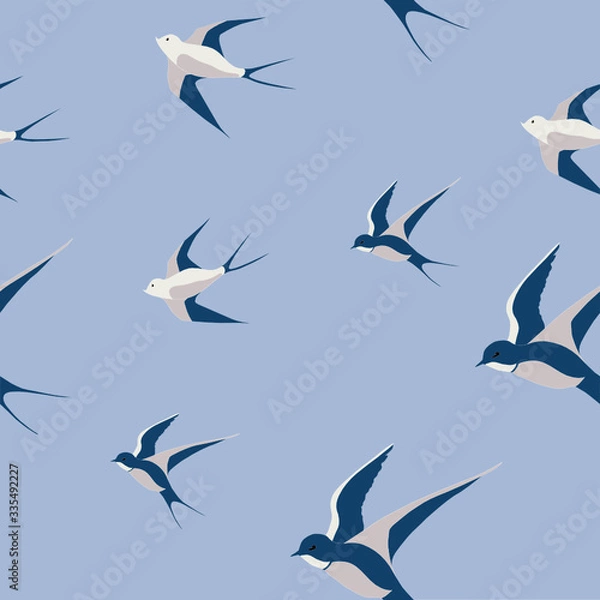Fototapeta Vector seamless pattern with swallow flock